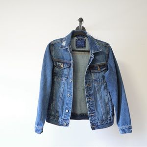 Zara Man Distressed Denim Jacket Medium Blue Size US S